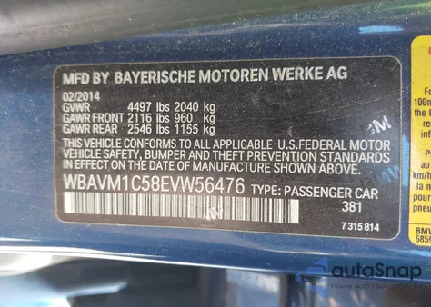 2014 BMW X1 Sdrive28I from USA, damaged, VIN WBAVM1C58EVW56476